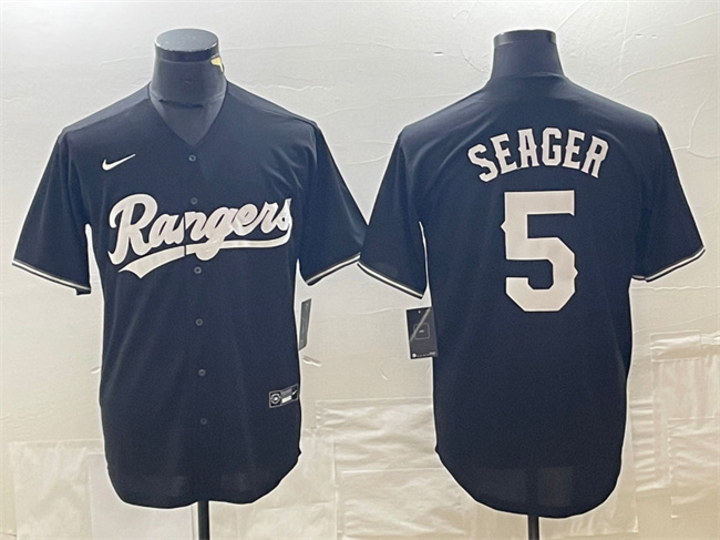 Men's Texas Rangers #5 Corey Seager Black Cool Base Stitched Baseball Jersey